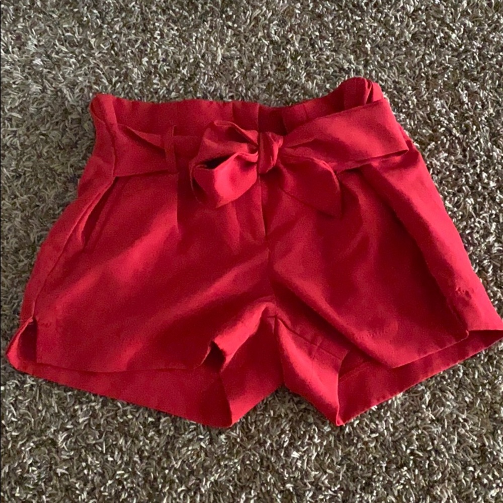Red tie up shorts